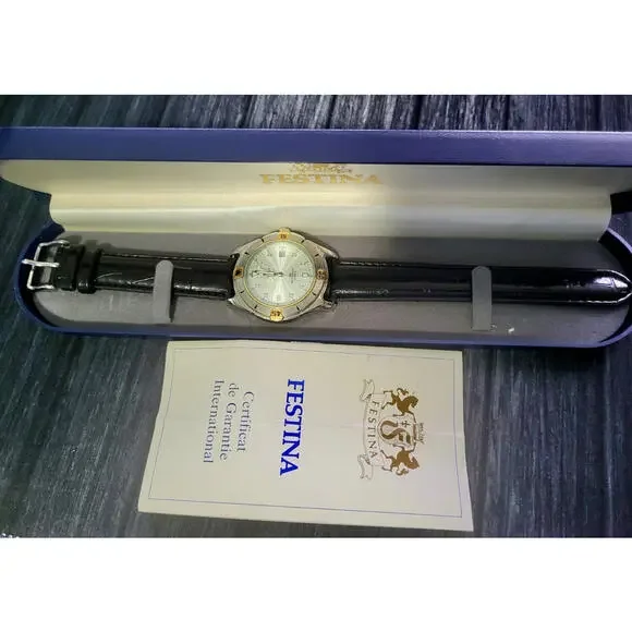 Rare Vintage Festina Vera Pelle Swiss 6077 Diver Mens Watch